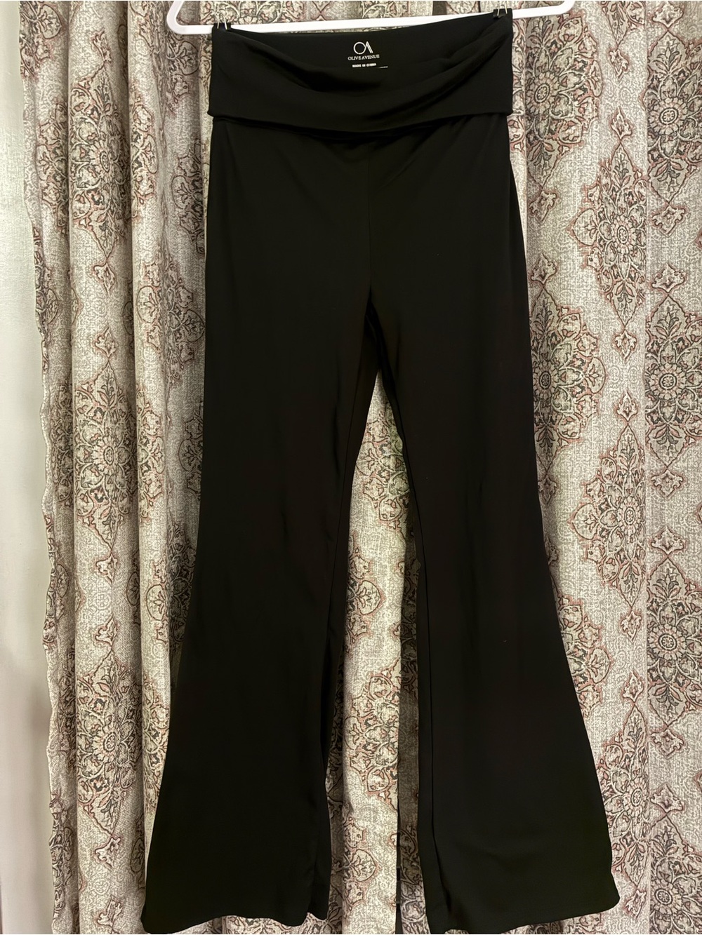 Black Fold-Over Waist Flare Leggings